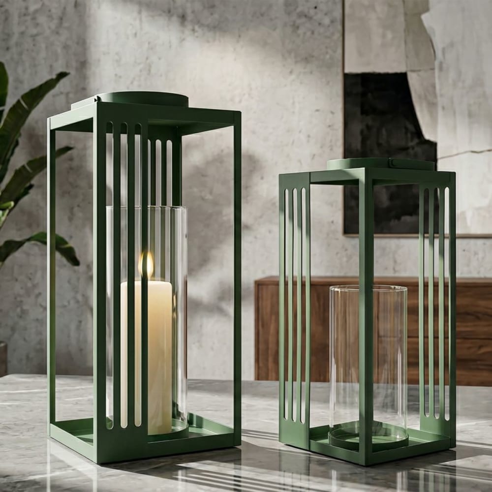 Mauro Ferretti Set mit 2 grünen Metalllaternen, 18 x 18 x 43,5 cm – 15 x 15 x 36,5 cm - Metall
