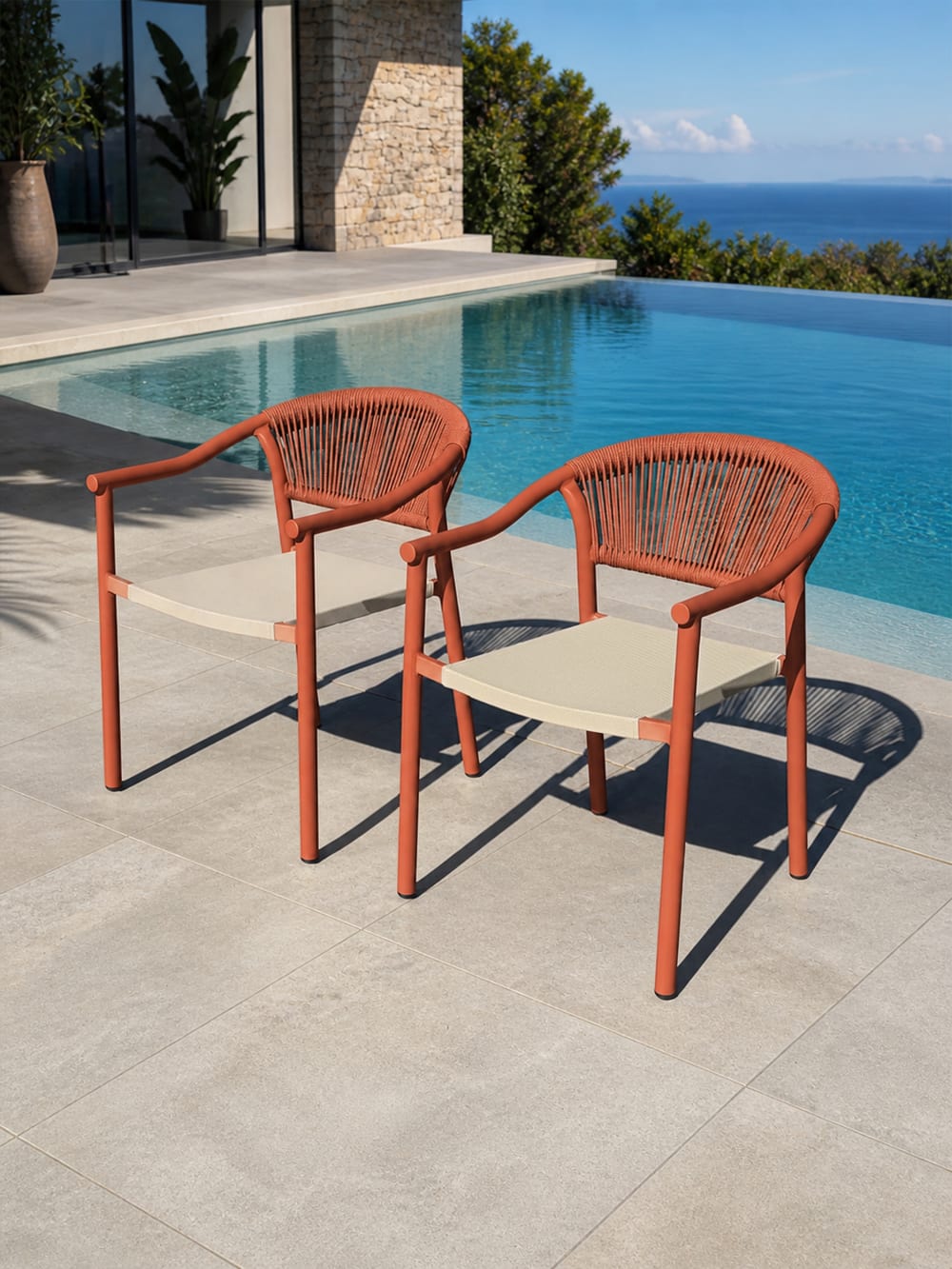 dcb garden Set aus 2 Gartensesseln - Terrakotta style modern Rot Aluminium