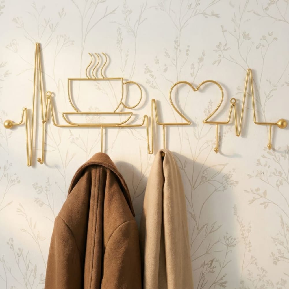 Porte-manteau mural en métal doré 60 x 3,8 x 26,5 cm