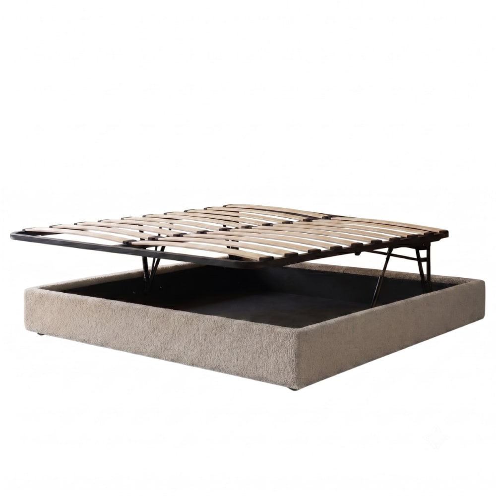 Lit coffre ouverture parallèle en bouclette gris 160x200 cm