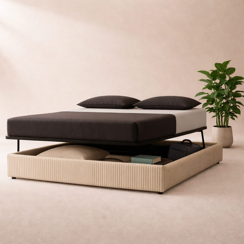 Reca Bedding Boxbett mit paralleler Öffnung Cord Sand 90x190 cm style modern Beige Spanplatte