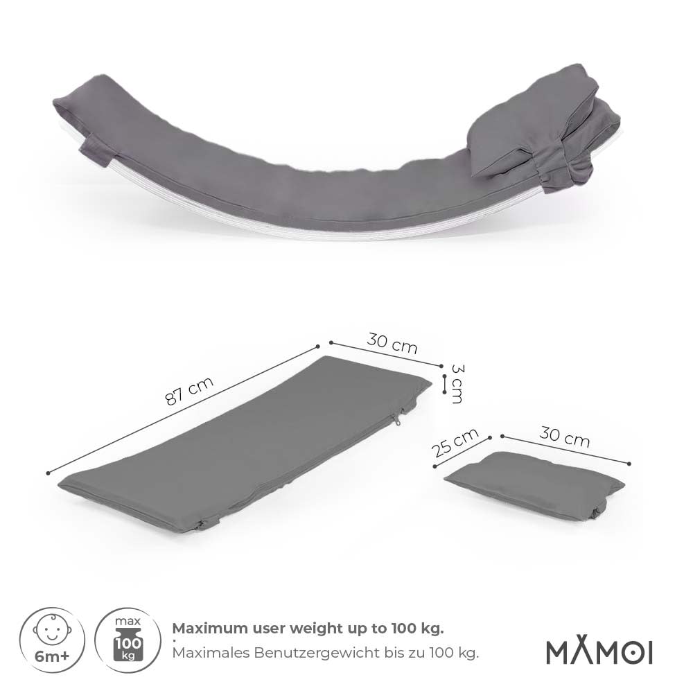 Planche d'équilibre pour enfant en contreplaqué et matelas gris foncé (Mamoi) - Image 2