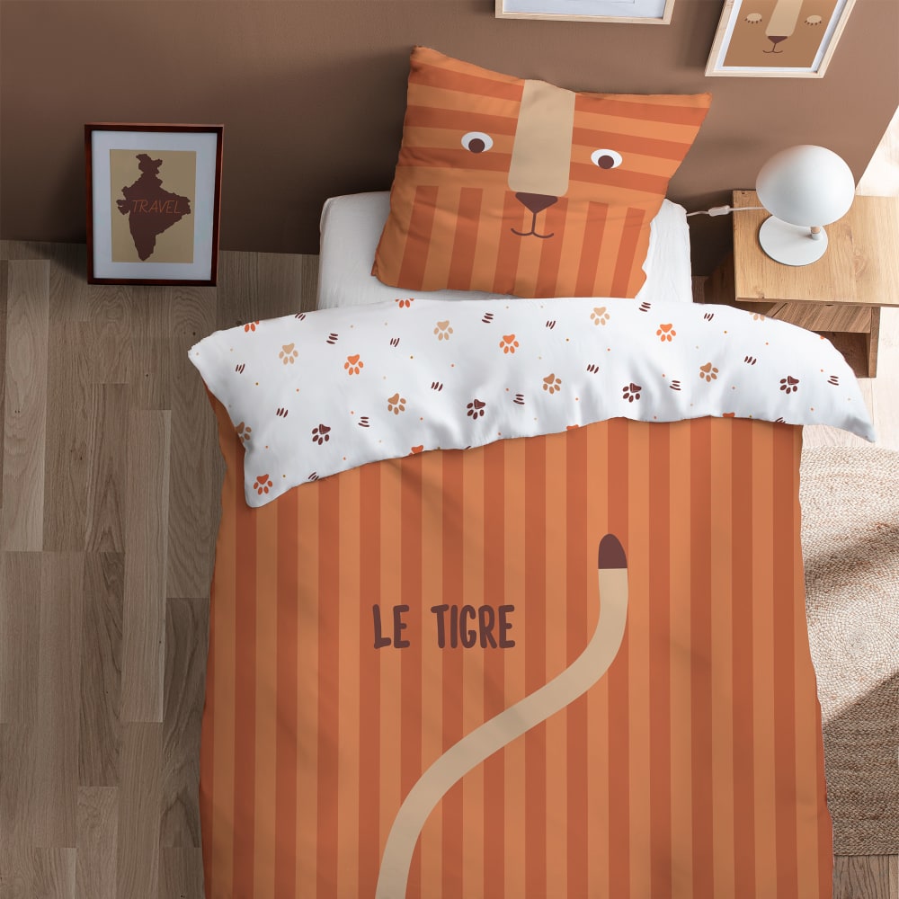 Parure de lit imprimée en coton caramel 140x200+63x63cm Parure de lit imprimée en coton caramel 140x200+63x63cm