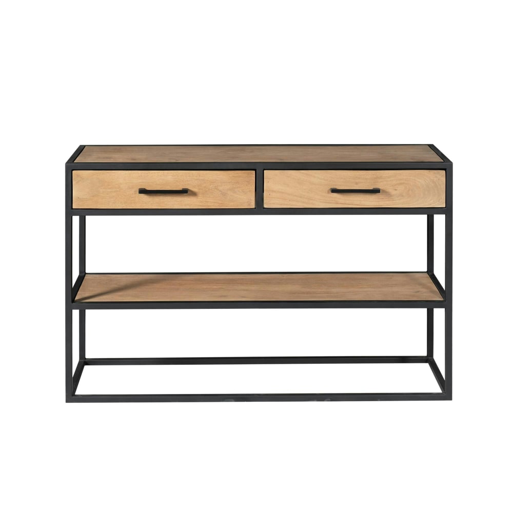 Console d'entrée bois clair 2 plateaux 2 tiroirs Console d'entrée bois clair 2 plateaux 2 tiroirs