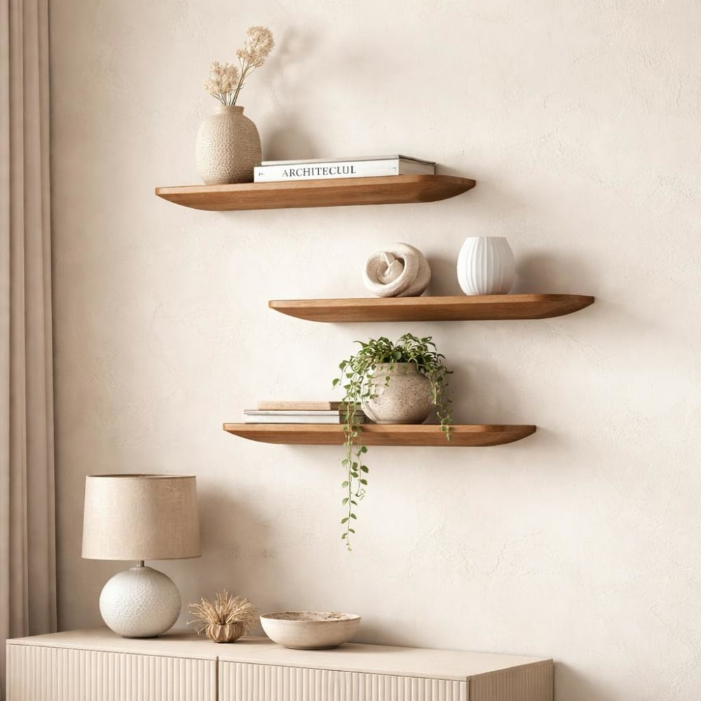 Etagère murale 60 cm (lot de 3) en bois clair