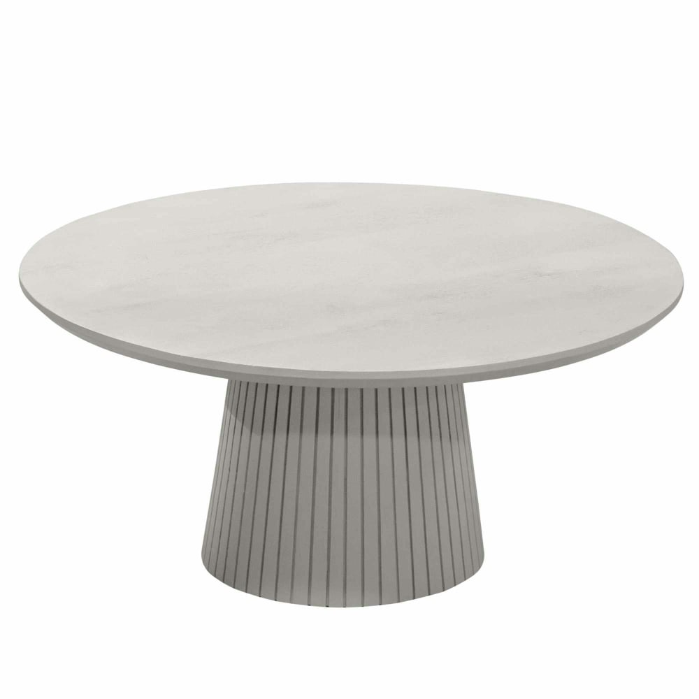 Table basse ronde moderne en bois gris, pied rainuré