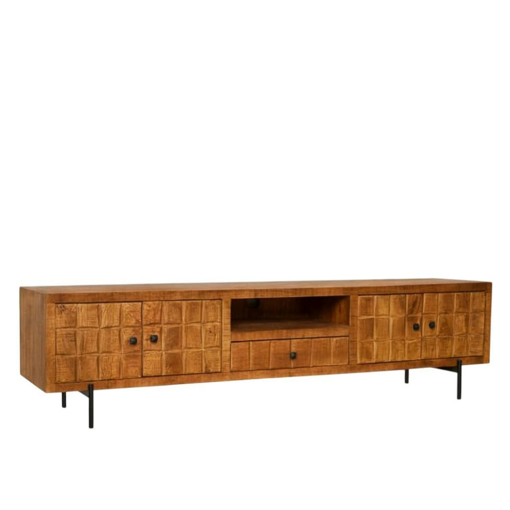Meuble tv bois 4 portes - damier