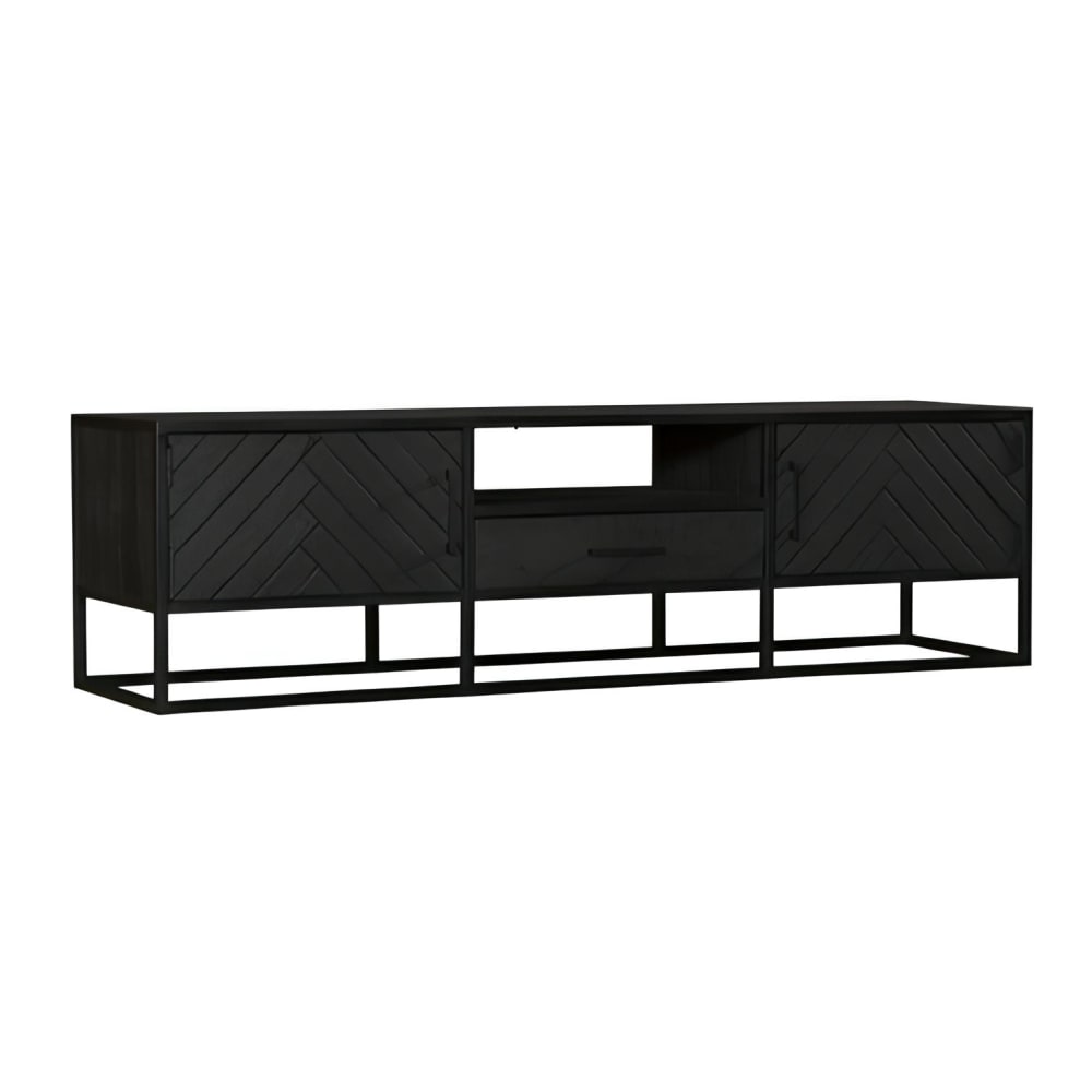Meuble tv bois noir 2 - motif