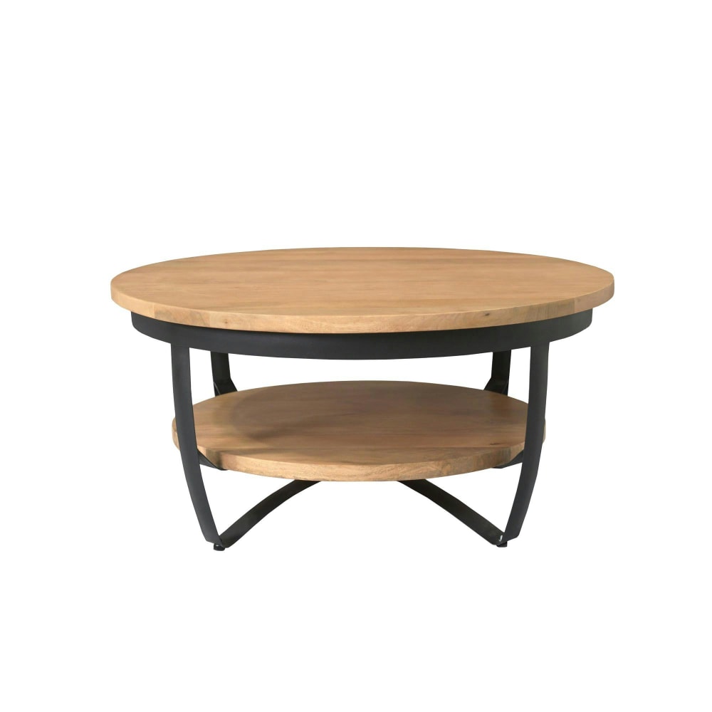 Table basse ronde double plateau 70 cm en bois clair