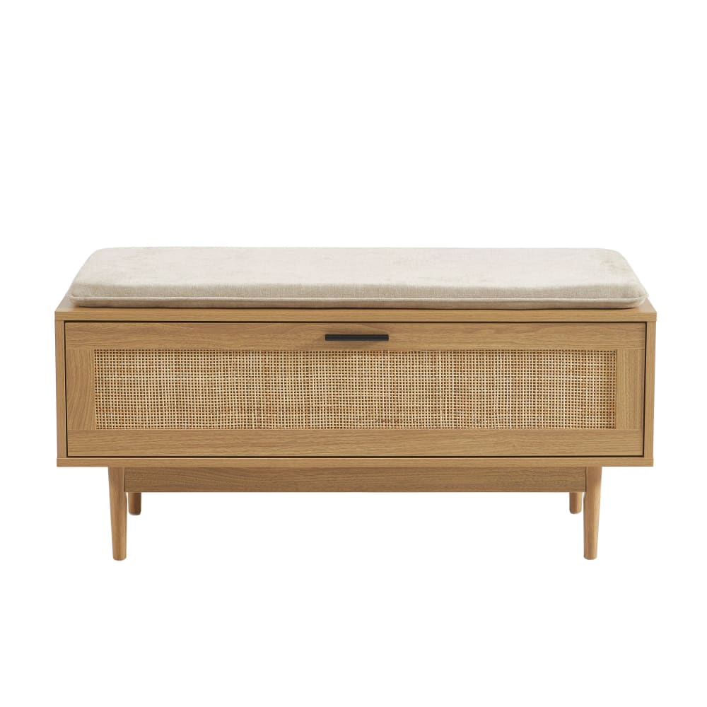 Banc à chaussures  effet chêne et cannage rotin 100cm