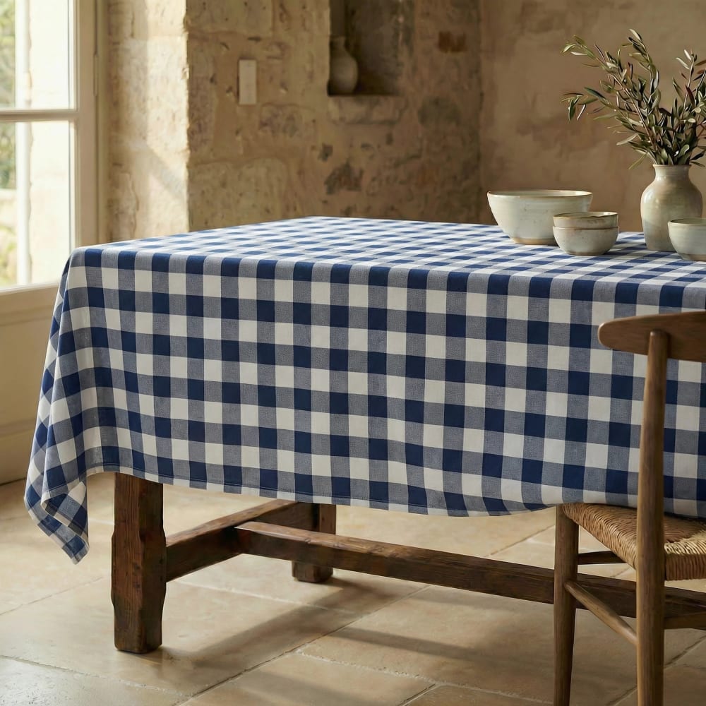 Nappe antitache 100% coton bleu et blanc 250x155 cm Nappe antitache 100% coton bleu et blanc 250x155 cm