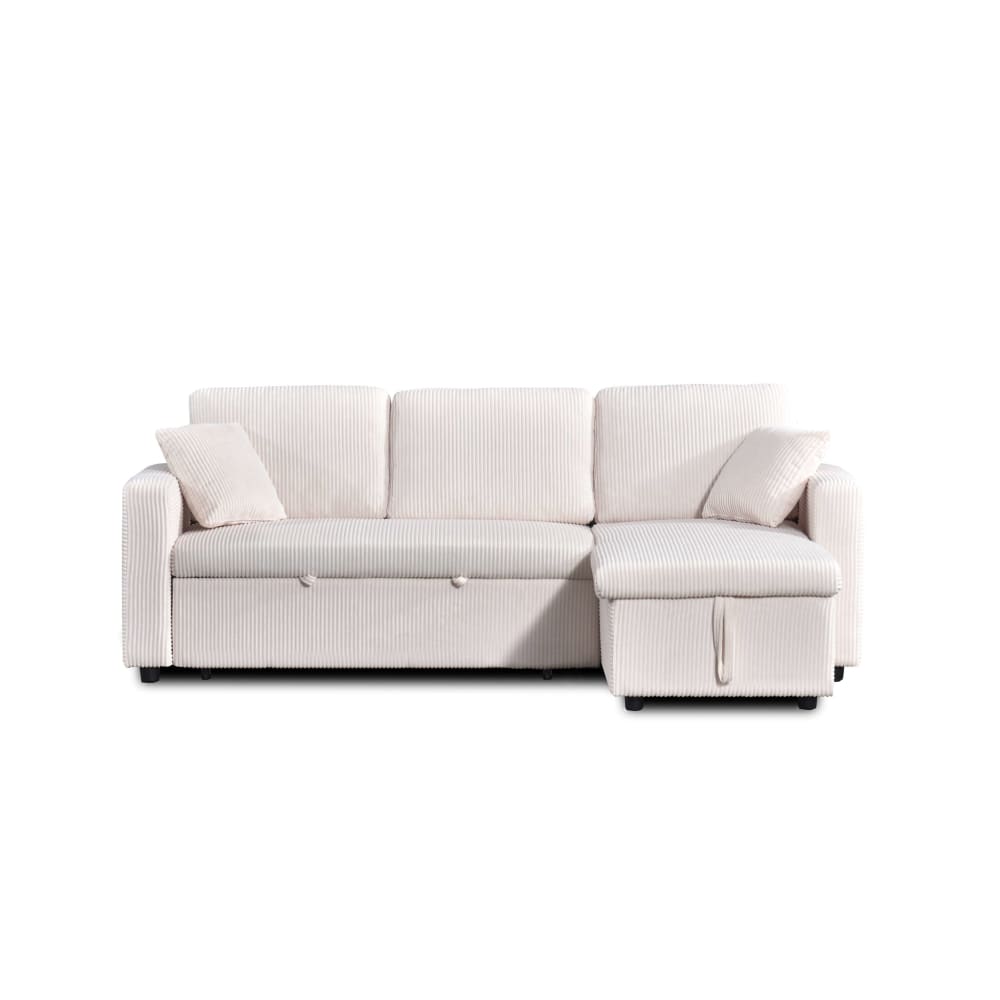 Canapé d'angle convertible en velours côtelé 4 places beige