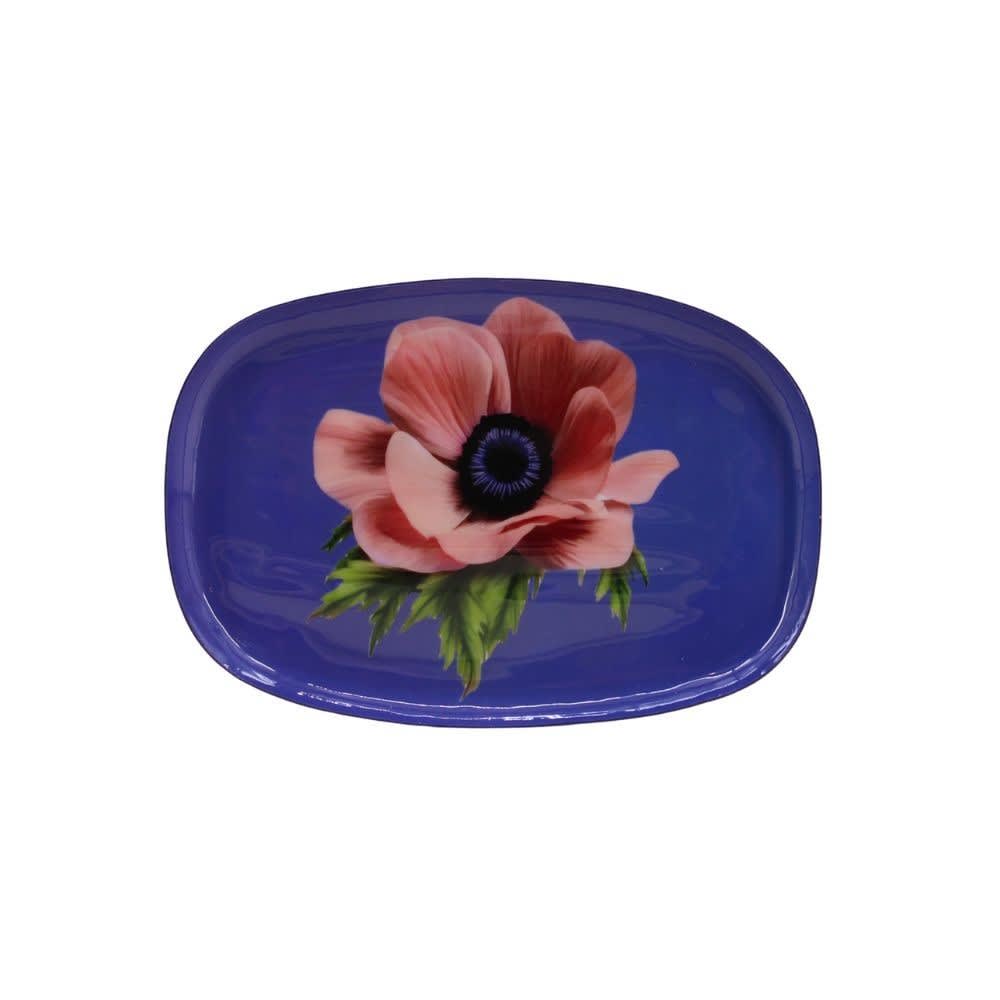 Plateau en acier laqué violet fleuri 20x14cm