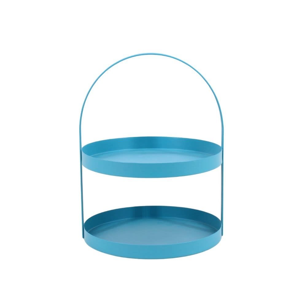 Plateau double en fer bleu 27x22cm