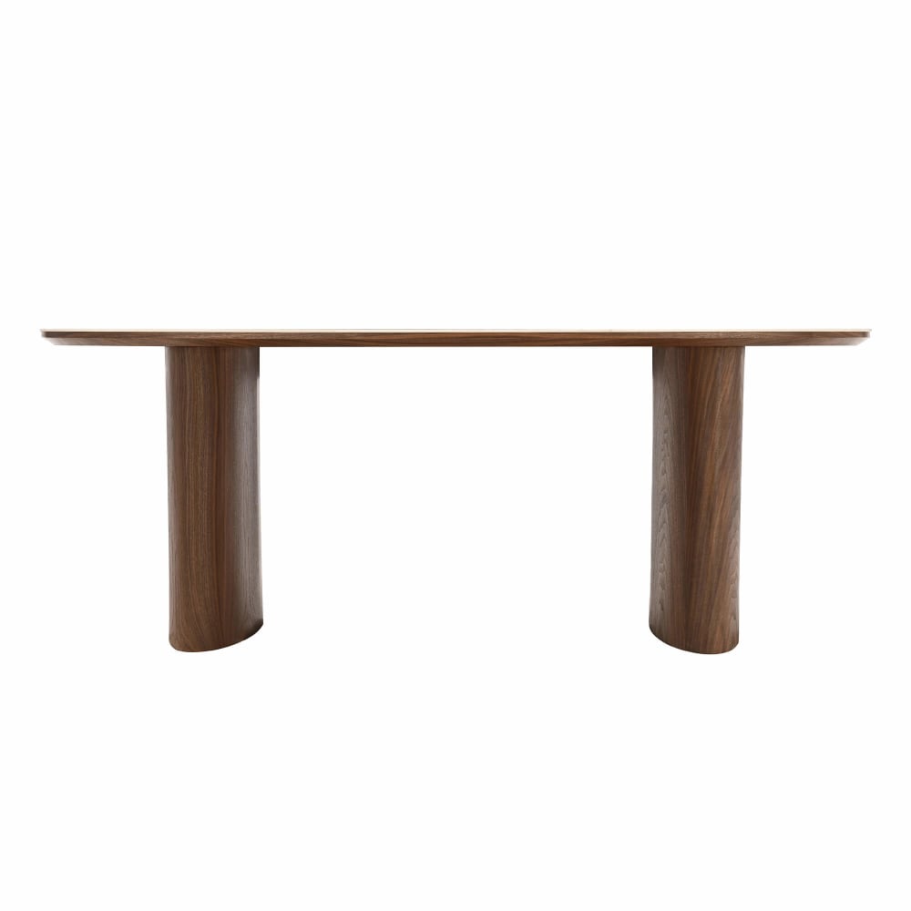 Table de séjour placage noyer et plateau céramique effet travertin Table de séjour placage noyer et plateau céramique effet travertin