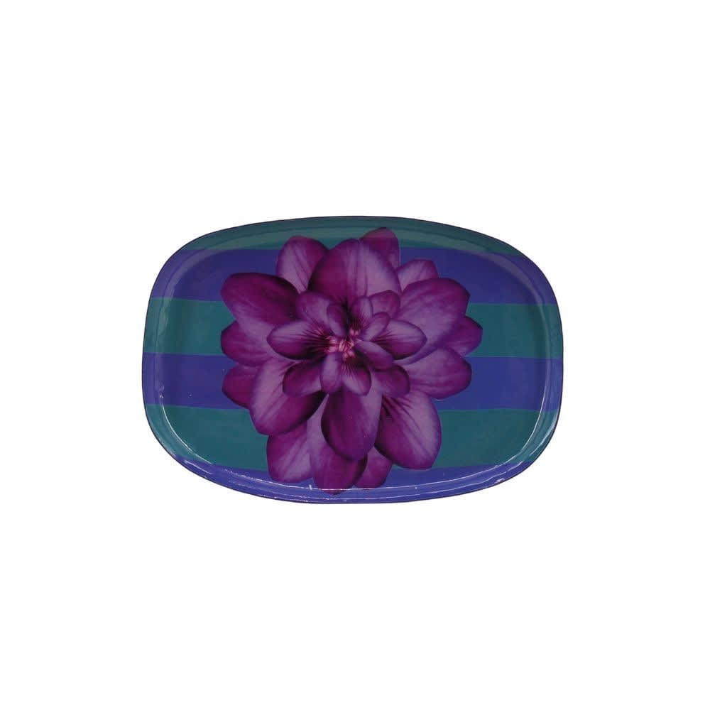 Plateau en acier laqué à rayures bleus et violettes 20x14cm