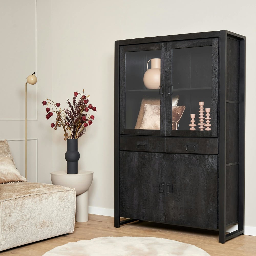 Vitrine 4 portes en bois noir