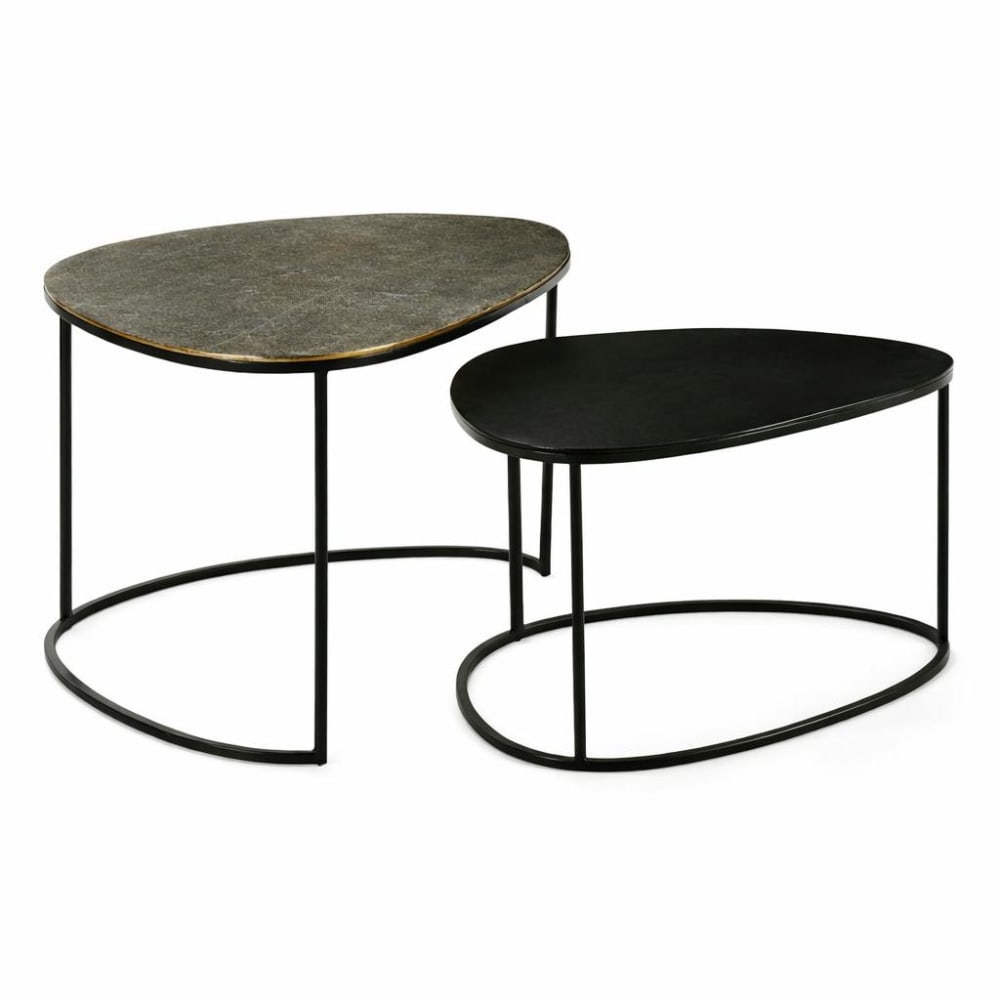 Table basse gigogne design organique noir et or (lot de 2)