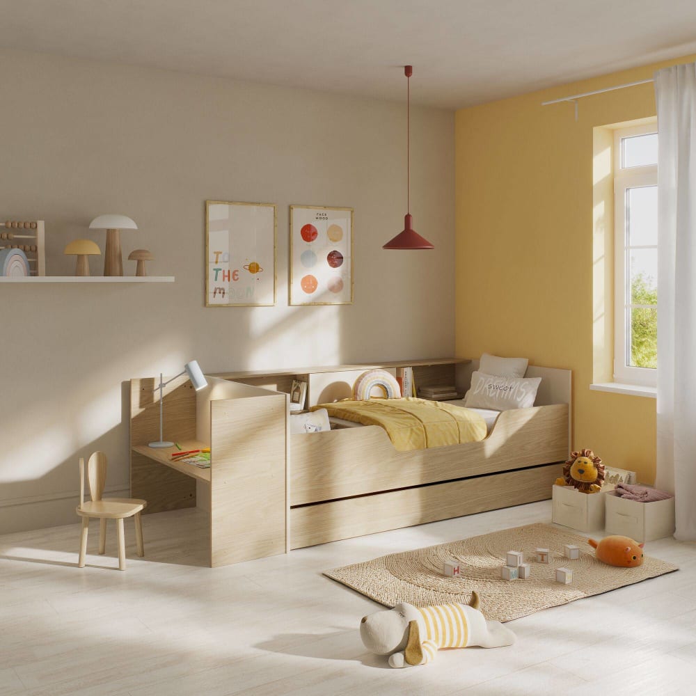 Lit évolutif et modulable effet bois clair couchage 90 x 140/200 (CAMIF) - Image 1