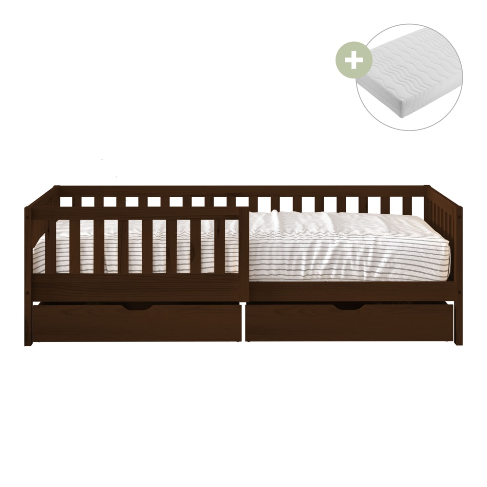 Sunny Kinderbett mit 2 Schubladen, Braun, mit Matratze - 206 x 98 cm style modern BRAUN HOLZ Baby