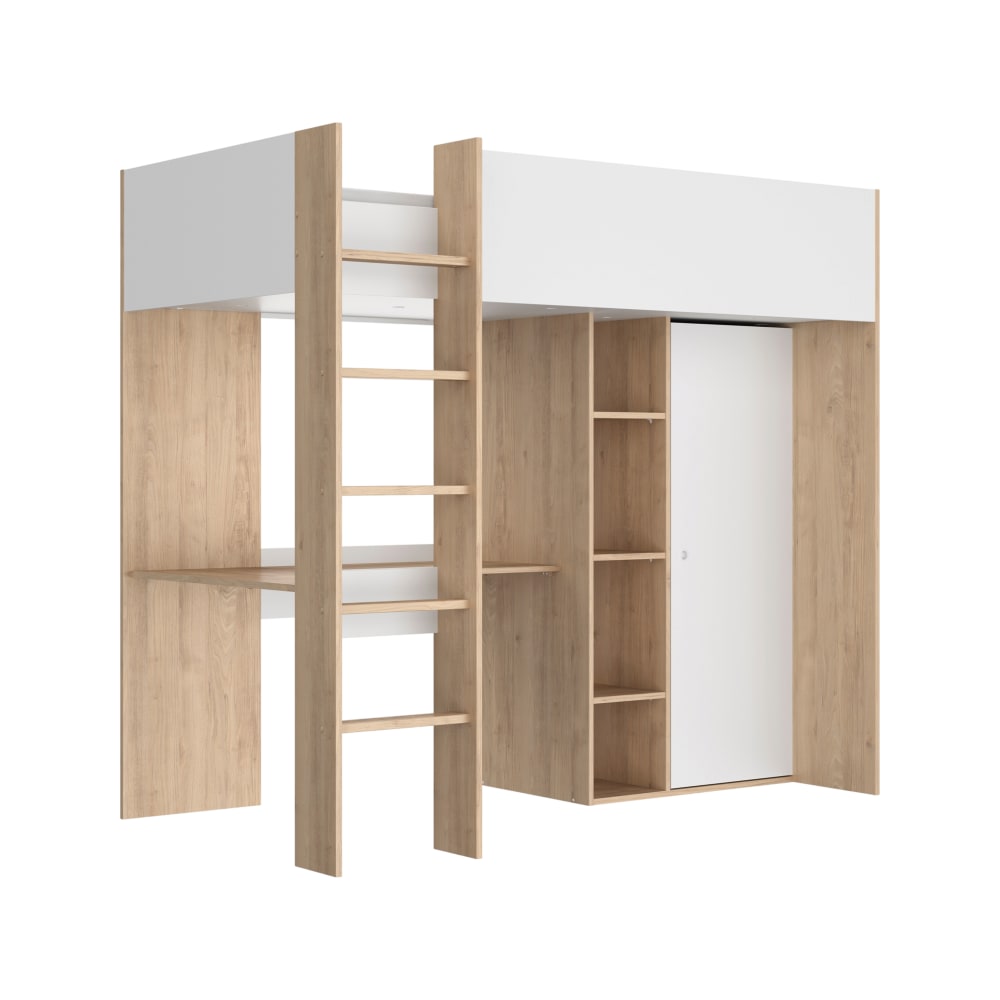 CAMIF - Lit mezzanine effet bois et blanc 90x200 cm