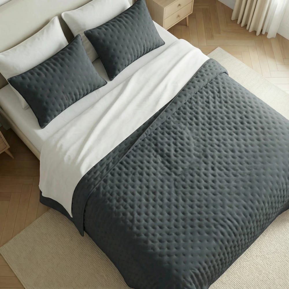 Extraweiche gesteppte Tagesdecke, einfarbig grau 280x270 cm -