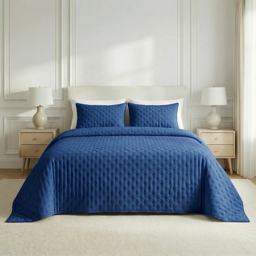 Couvre-lit uni matelassé extra doux bleu 235x270 cm Couvre-lit uni matelassé extra doux bleu 235x270 cm