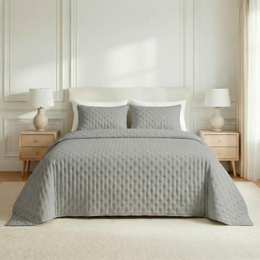 Couvre-lit uni matelassé extra doux gris 300x270 cm Couvre-lit uni matelassé extra doux gris 300x270 cm