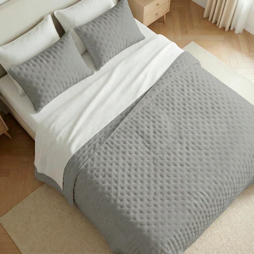 Extraweiche gesteppte Tagesdecke, einfarbig grau 250x270 cm -