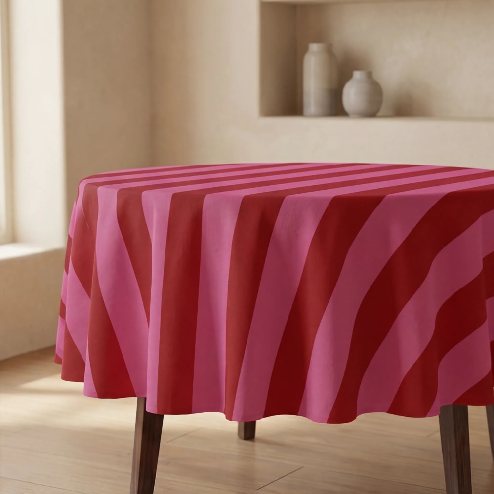 Muare Home Runde fleckenabweisende Tischdecke rosa und rot Ø 190 cm Mehrfarbig Öko-Tex Zertifikat Baumwolle