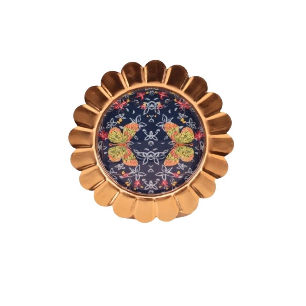 Plateau fantaisie en acier laqué bleu d22cm