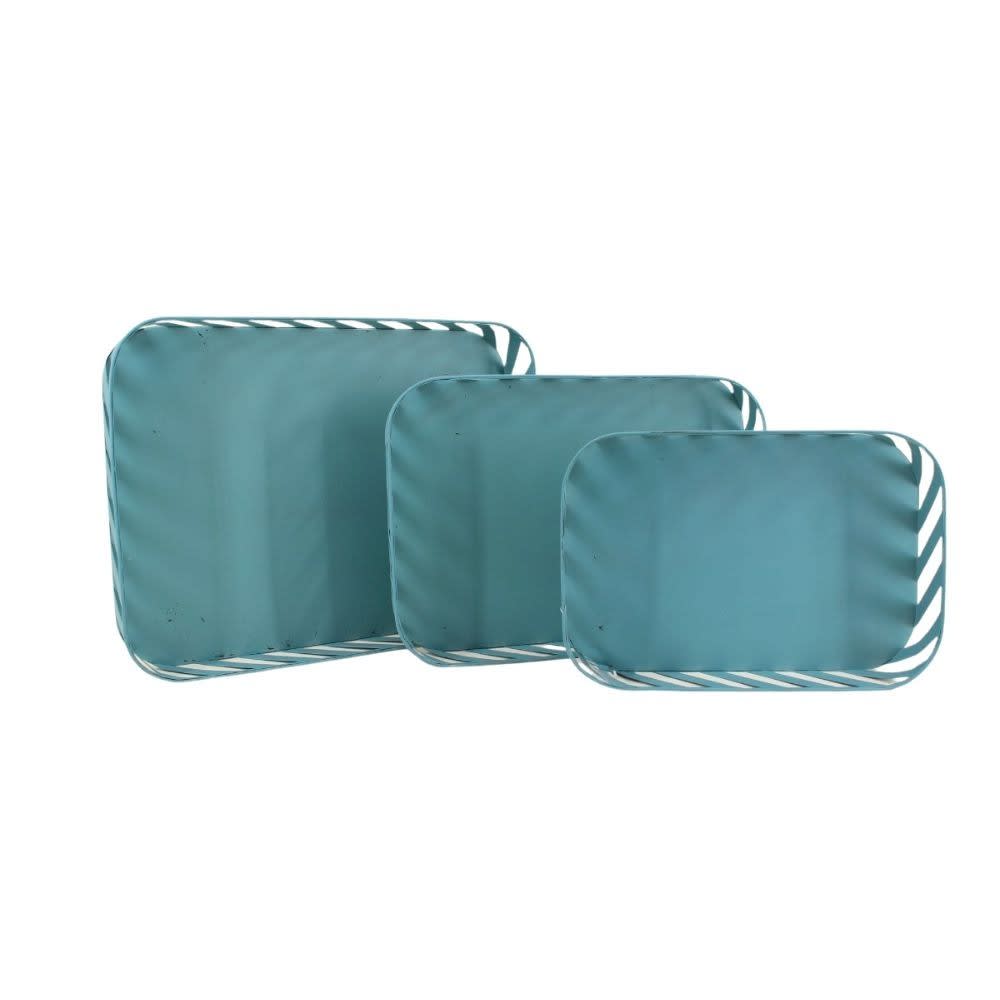 Set de 3 plateaux en fer bleu ajouré