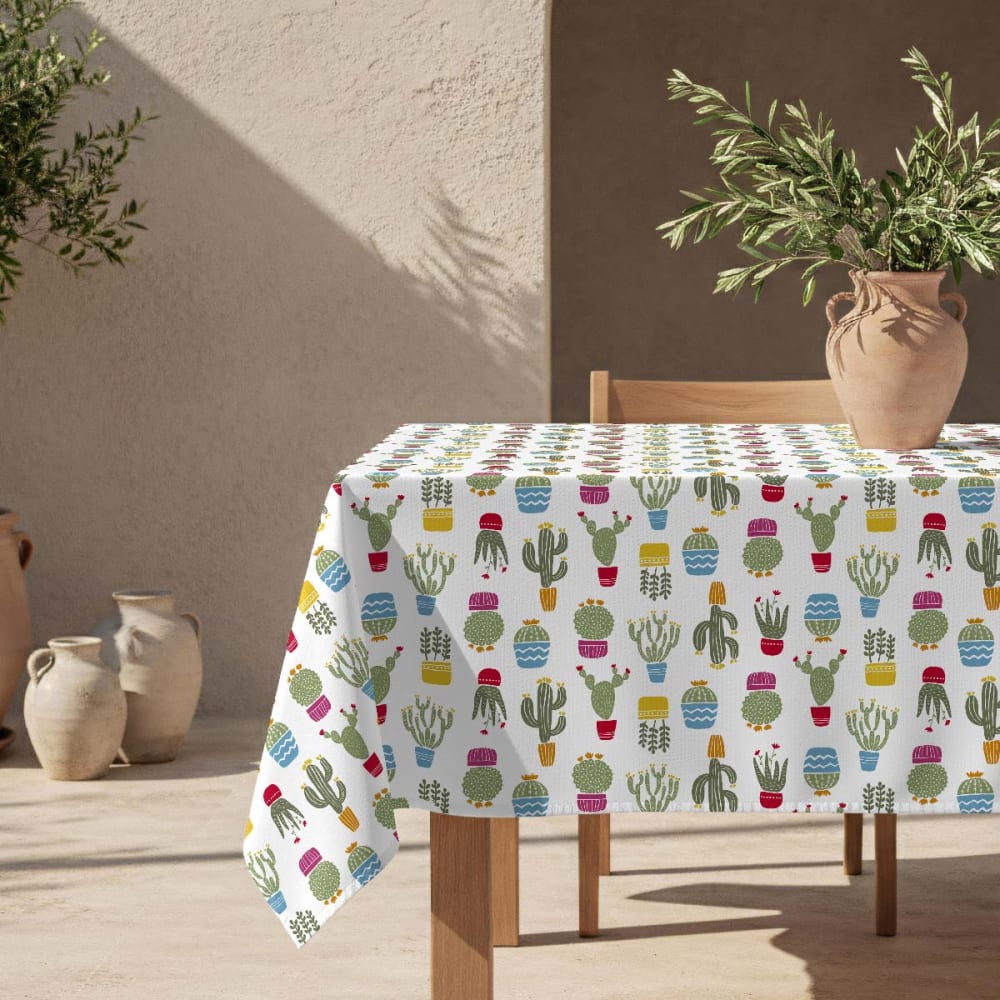 Fleckabweisende Tischdecke – 100 % Baumwolle, 140×140 cm -