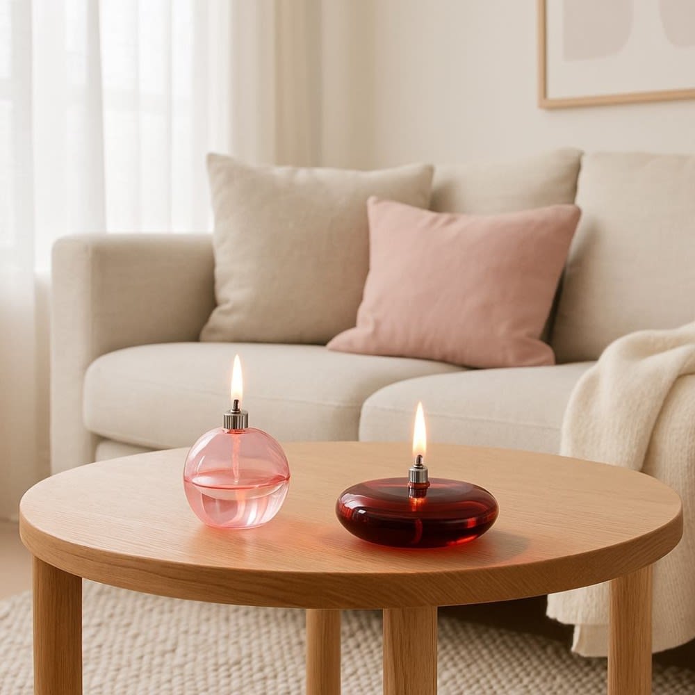 Lampe à huile sphère en verre soufflé rose 13cm — vue 3