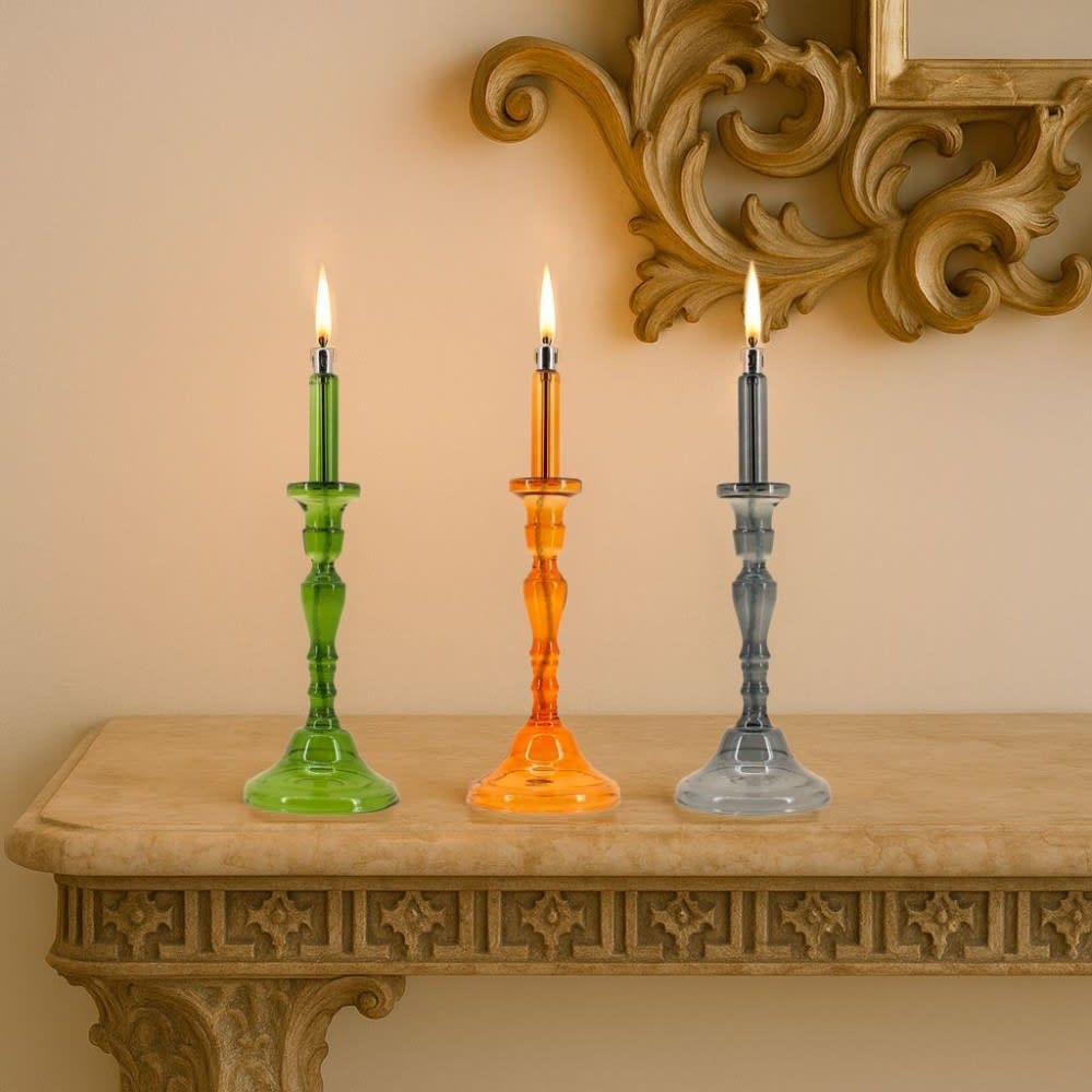 Lampe à huile chandelier en verre soufflé orange 34cm