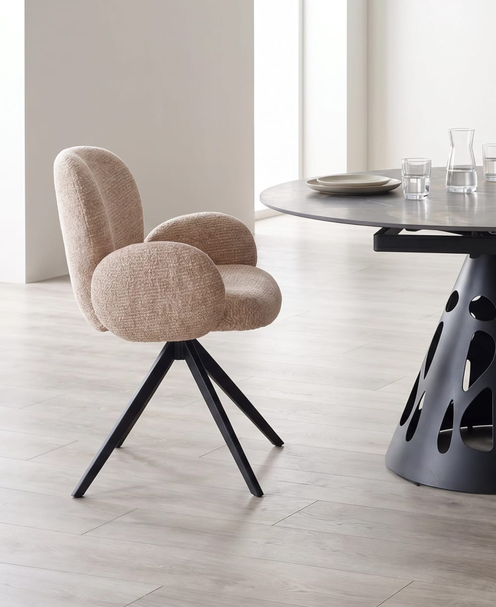 4er-Set gepolsterte Sessel aus Chenille, Farbe Beige - Maisons Du