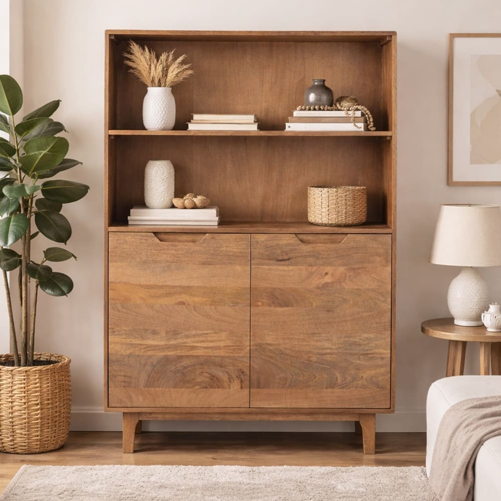 Hochsideboard aus naturbelassenem Mangoholz mit 2 Türen und