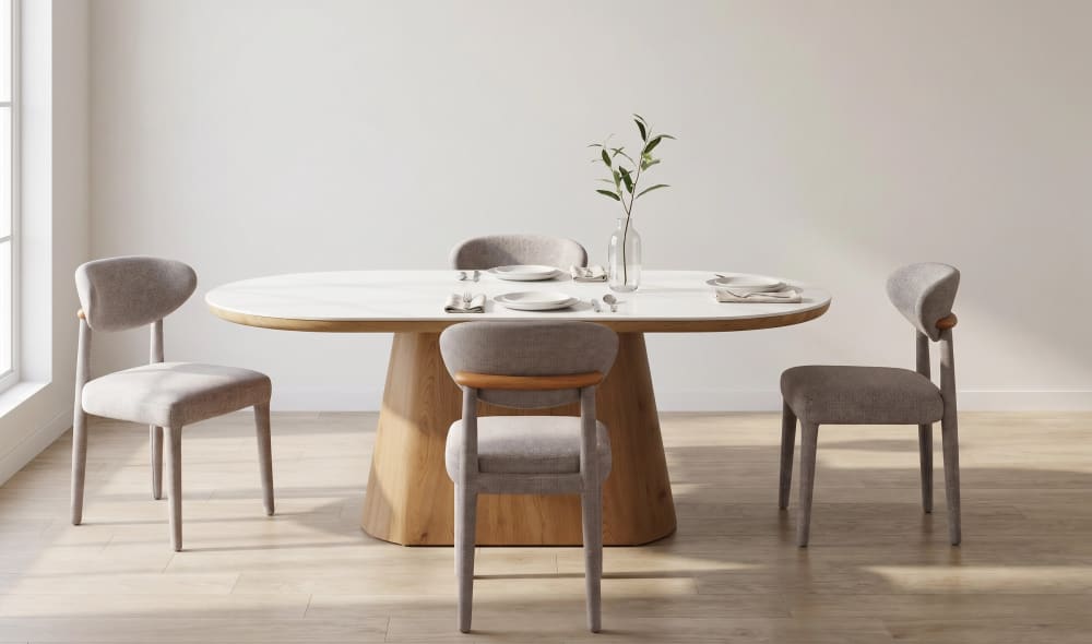 4er-Set gepolsterte Stühle in Beige mit gepolsterten Beinen -