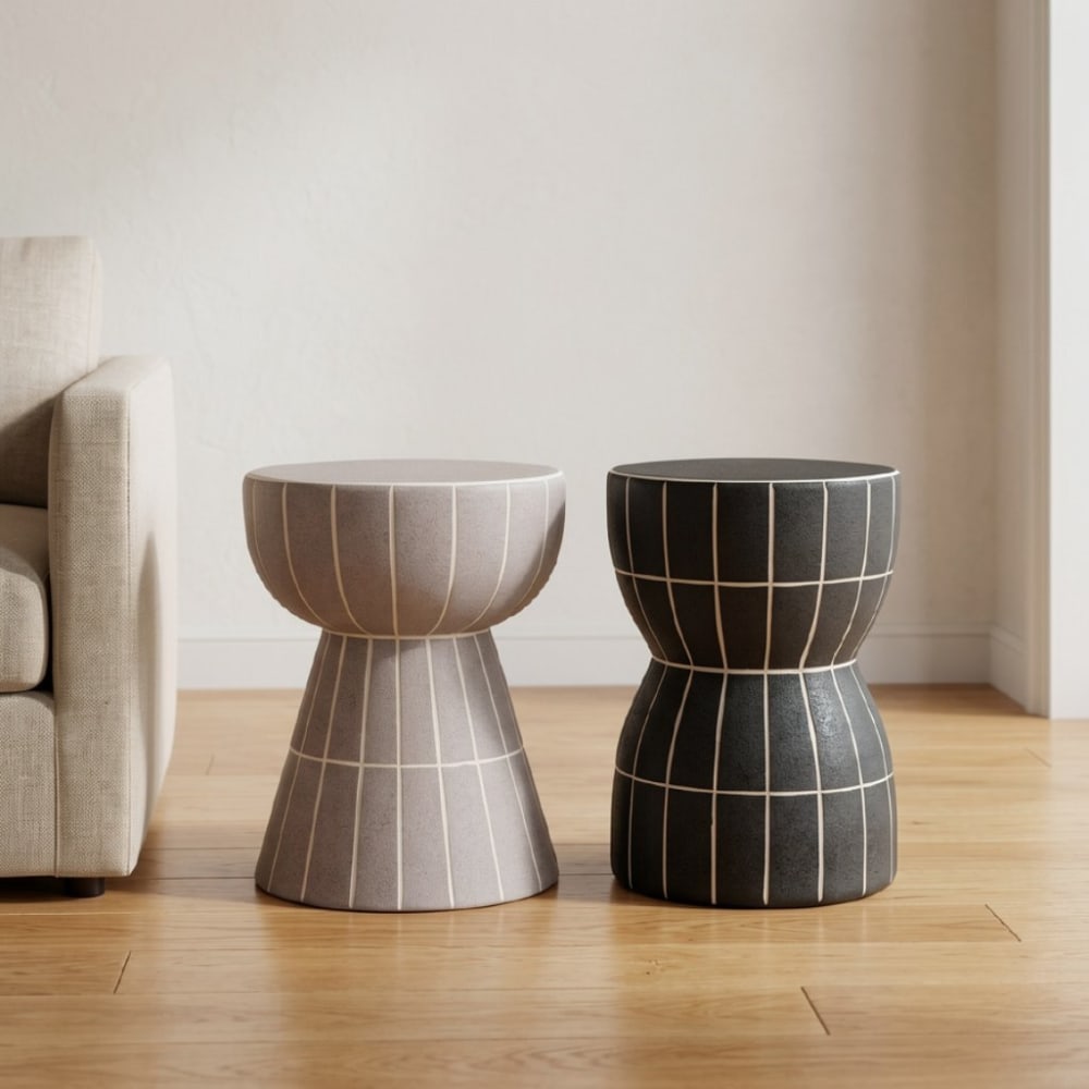 Tabouret / meuble d'appoint en céramique couleur mauve clair