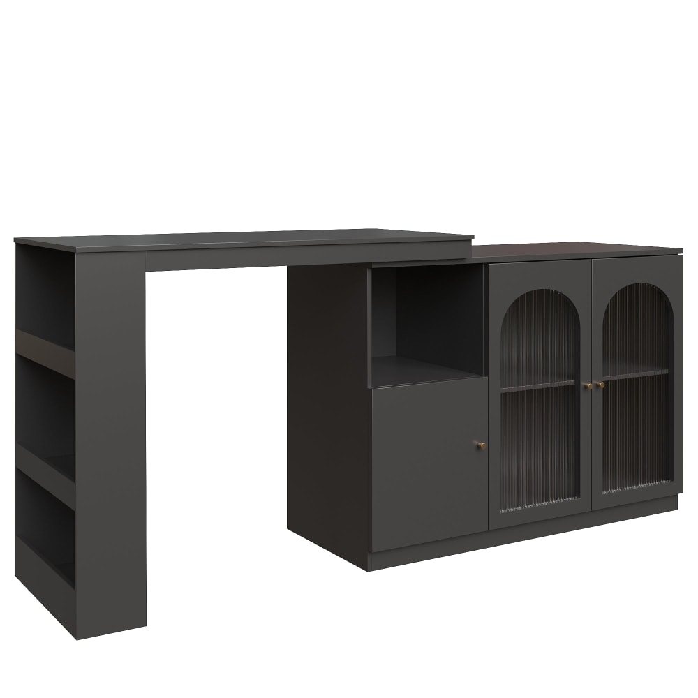 Urban Meuble 360° drehbarer Bartisch mit Glastüren 120x40x97cm, Schwarz style classic chic Schwarz Spanplatte