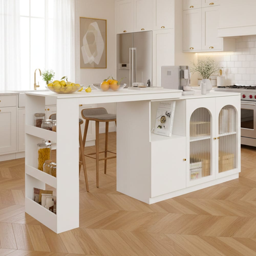 360° drehbarer Bartisch mit Glastür und Stauraum, Weiß - Maisons
