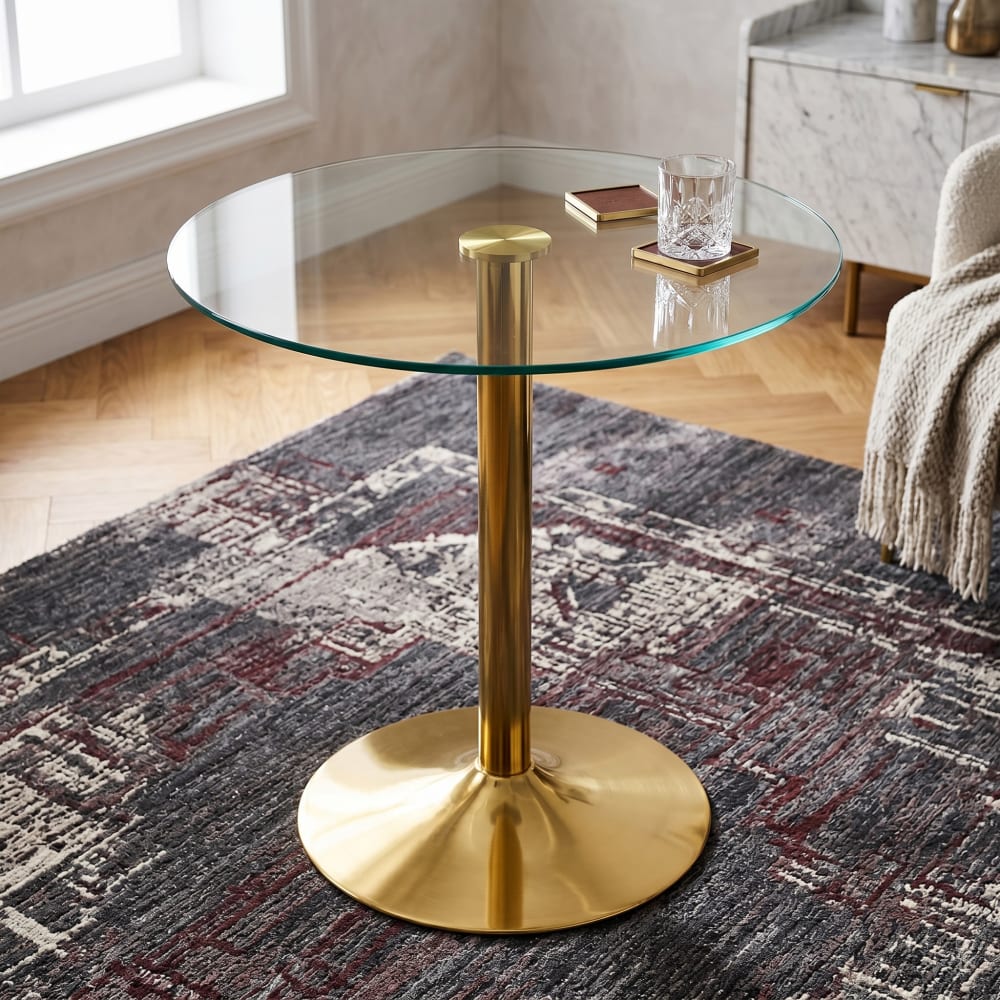 Runder Bartisch gehärtetes Glas Goldgestell - Maisons Du Monde