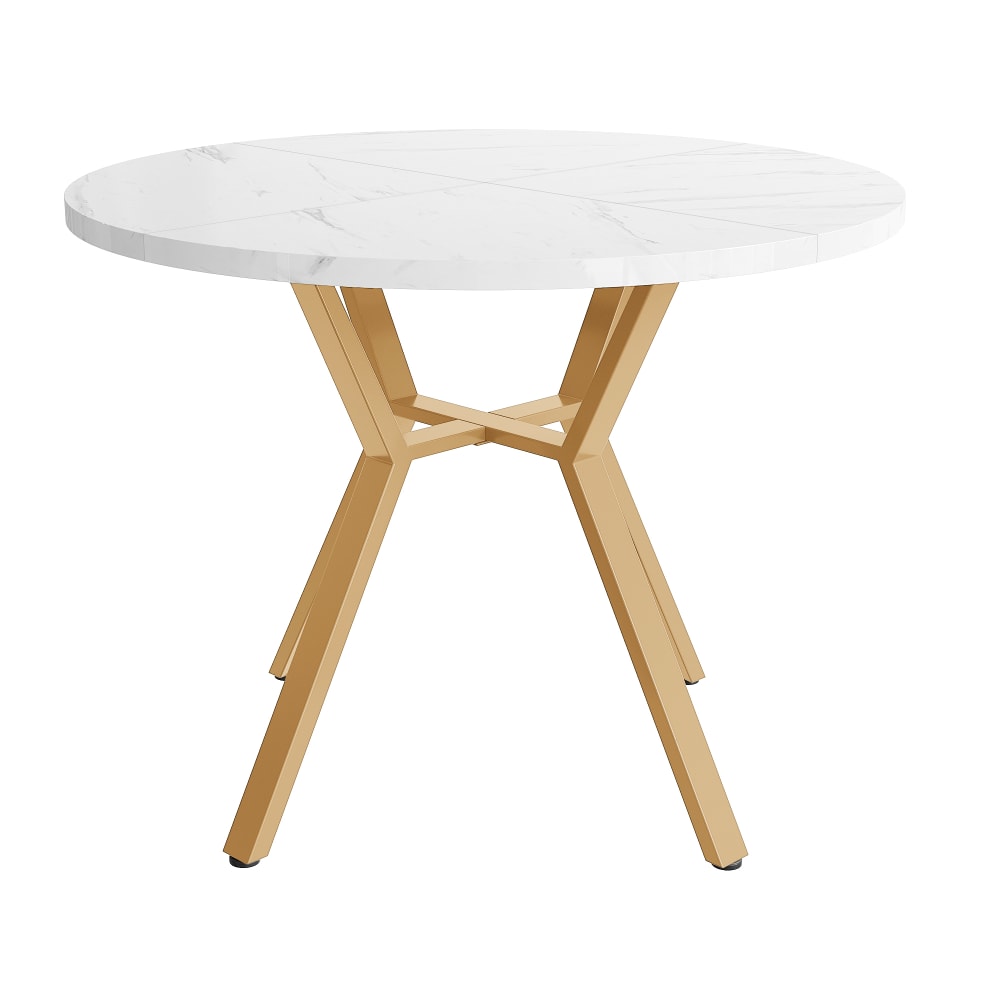 Runder Esstisch Weiß Marmor-Optik Gold Metall - Maisons Du Monde