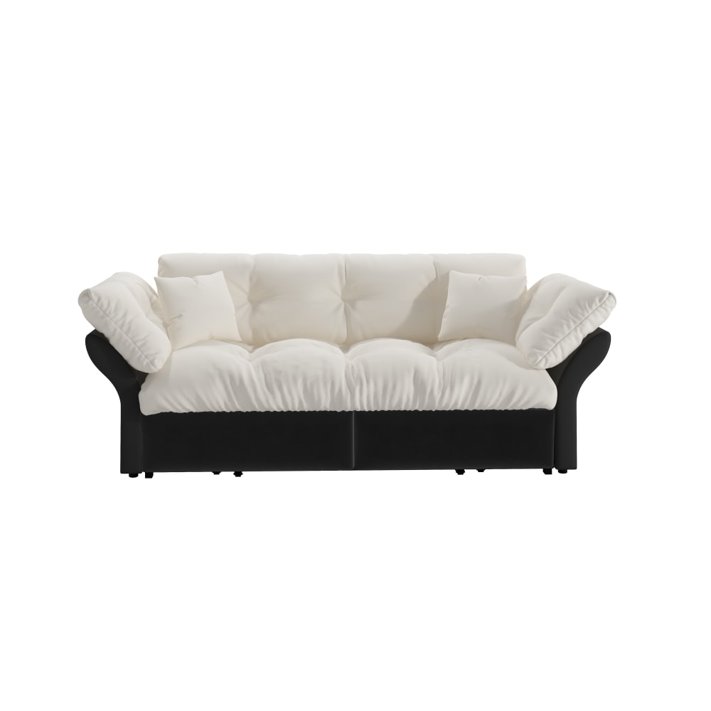 3-Sitzer-Schlafsofa, Samt mit Kissen, Beige/Weiß - Maisons Du
