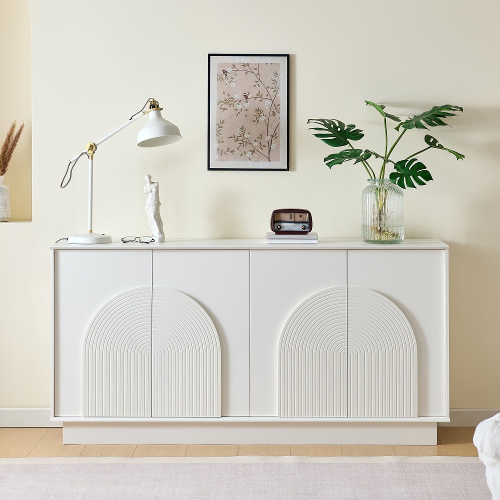 Buffet blanc moderne design arqué 4 portes 160x38x80cm