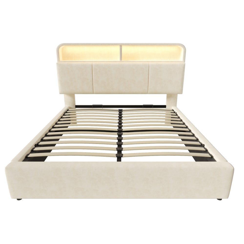 Lit tapissier double en sami beige 180x200cm