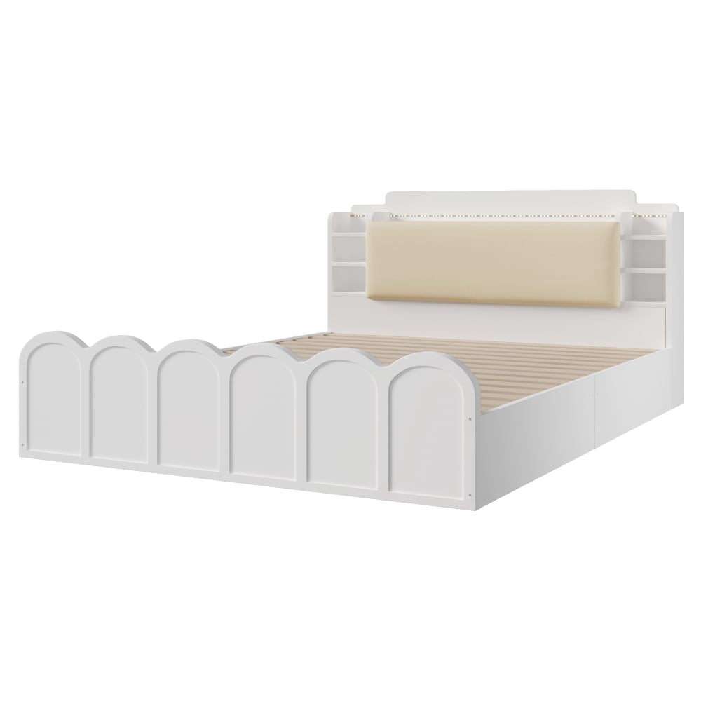 KOMHTOM Weißes holzpaneelbett 140x200cm Weiß Spanplatte
