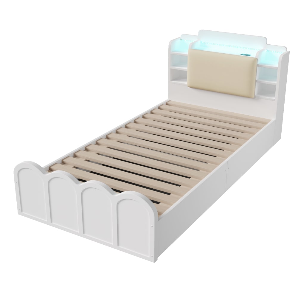 KOMHTOM Weißes holzpaneelbett 90x200cm Weiß