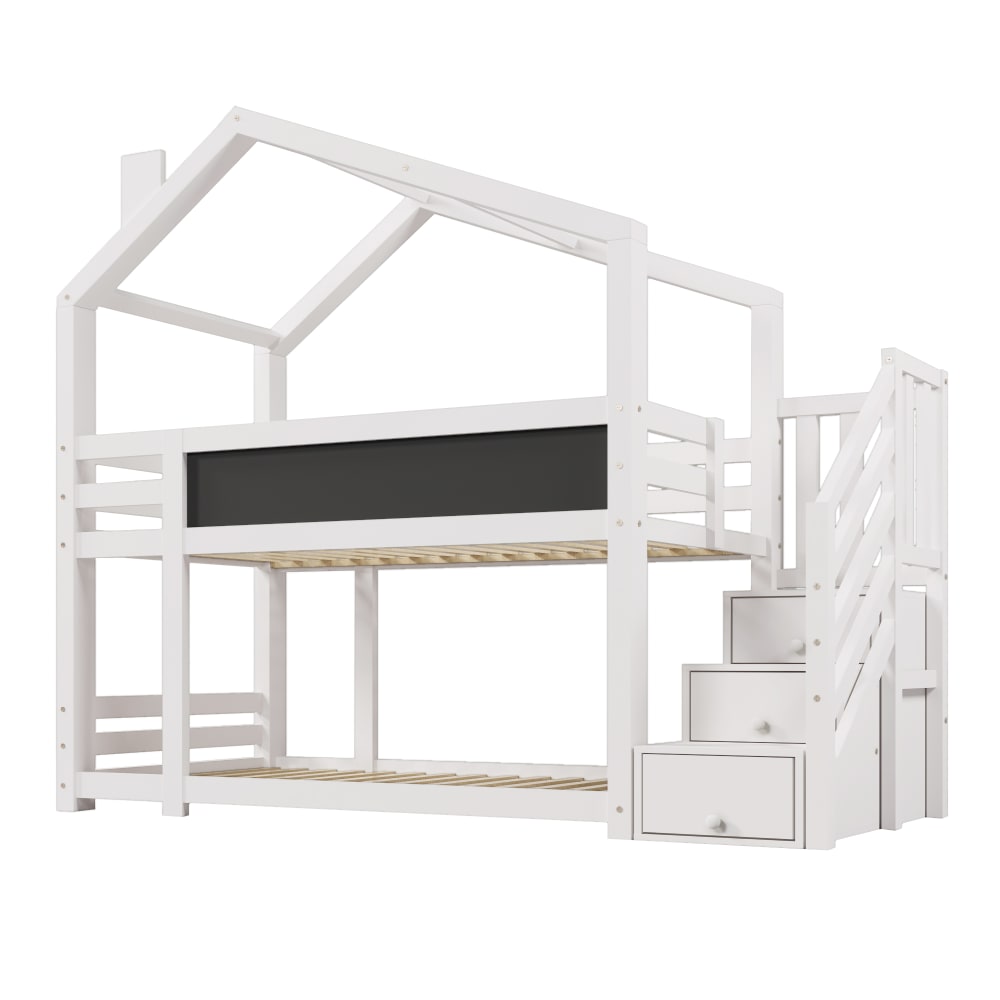 Lit cabane enfant en pin blanc arbre cheminée 90x200cm