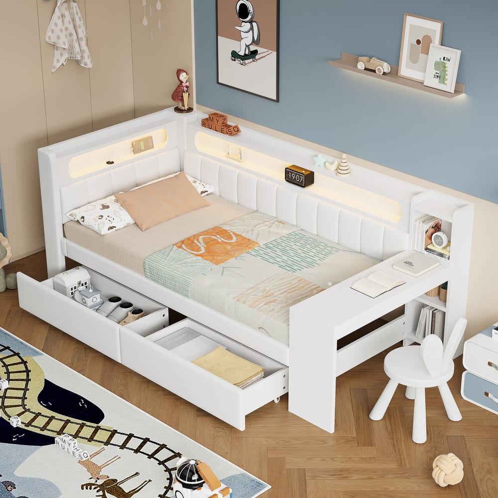 Lit daybed en tissu polyester rembourré blanc 90x200cm